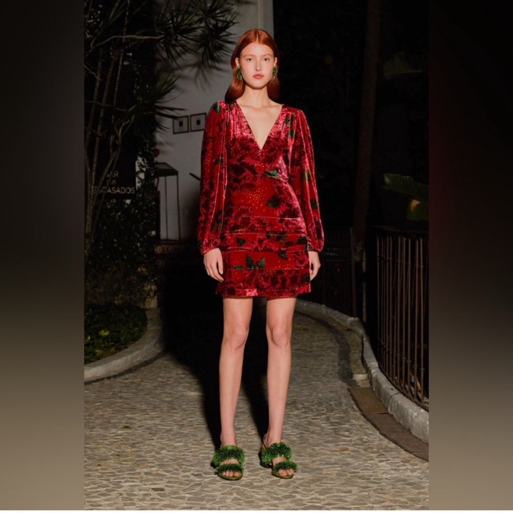 Farm Rio Velvet shiny Flowers Dress